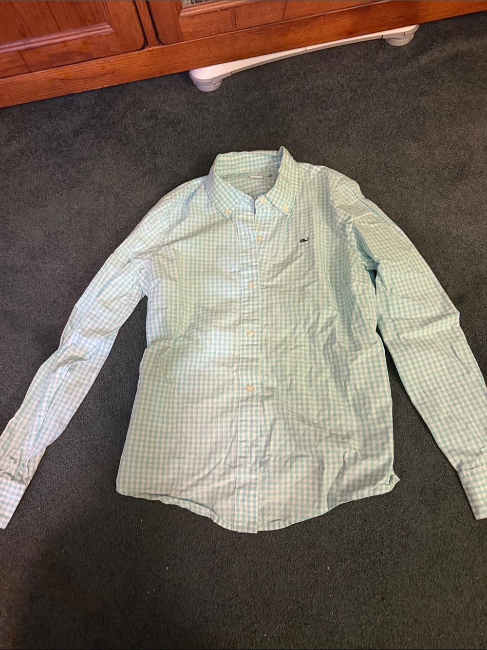 Women’s Light Green Gingham Button-Down Shirt
